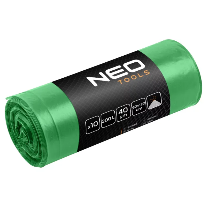 Alacsony ár NEO Szemeteszsák 200l, 90x120cm, zöld, erősített húzószalagos, vastagság:40mic, 10db (15-992)