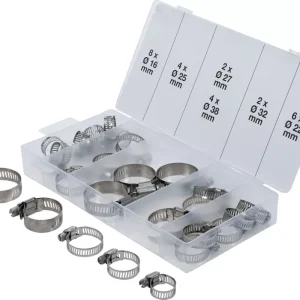 BGS tömlőbilincs-készlet rozsdamentes Ø 16 - 38 mm 26 darabos Különleges ajánlat