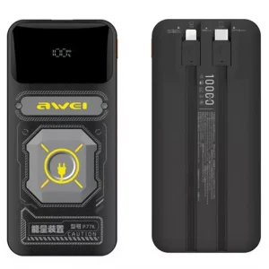 Awei P77K vésztöltő USB+Type-C aljzat (10000mAh, 22.5W, PD gyorstöltő + fix Type-C+lightning kábel) Legjobb ár