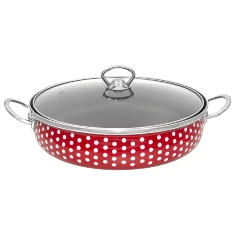 Ajánlat Perfect Home piros pöttyös zománcozott szeletsütő lábas 28 cm+üvegfedő (28161)