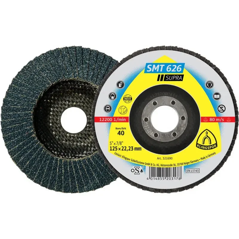 Olcsó Klingspor lamellás csiszolókorong, tányér 115x22,2mm P80-kúpos-SMT 626 SUPRA-inox,acél, 321697