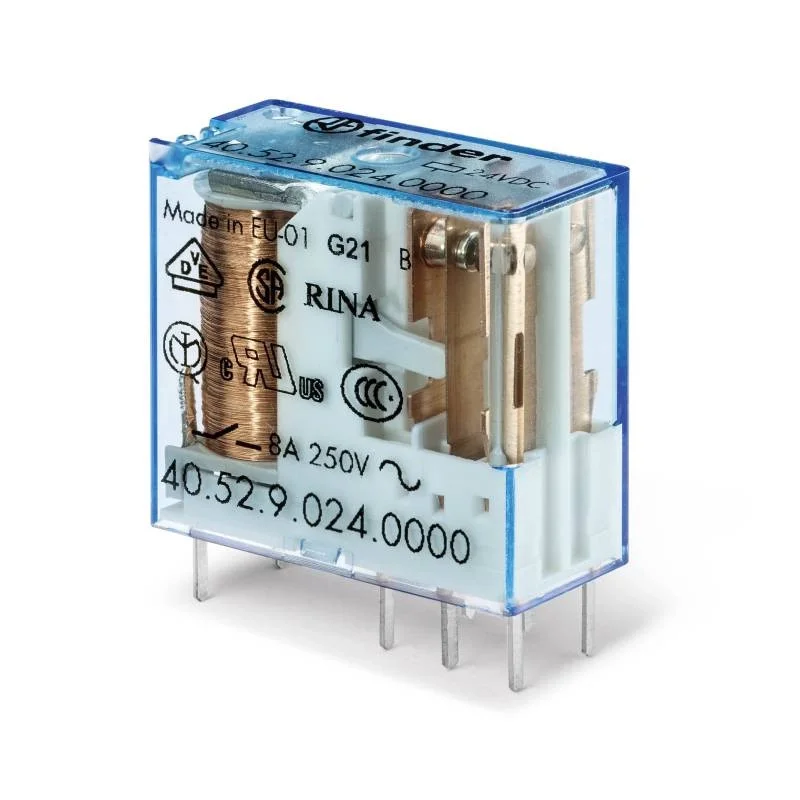 Exkluzív ajánlat Finder 40.52.9.024.5001 relé 2CO(váltó) 8A 24V DC, 5mm lábkiosztás, AgNi+Au érzékelőkkel, RT III kivitel, NYÁK-ba vagy foglalatba