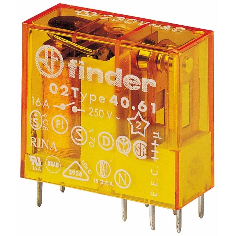 Alacsony ár Finder 40.61.8.230.4000 miniatűr print-/ dugaszolható relé, 1 váltóérintkező 16 A, érintkezőanyag: AgSnO2, : 230 V AC