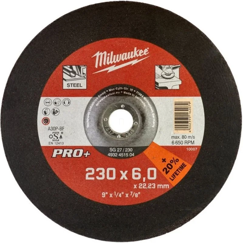 Vedd meg most Milwaukee csiszolókorong fémhez 230x6 Hajlított SG27 PRO+ 4932451504